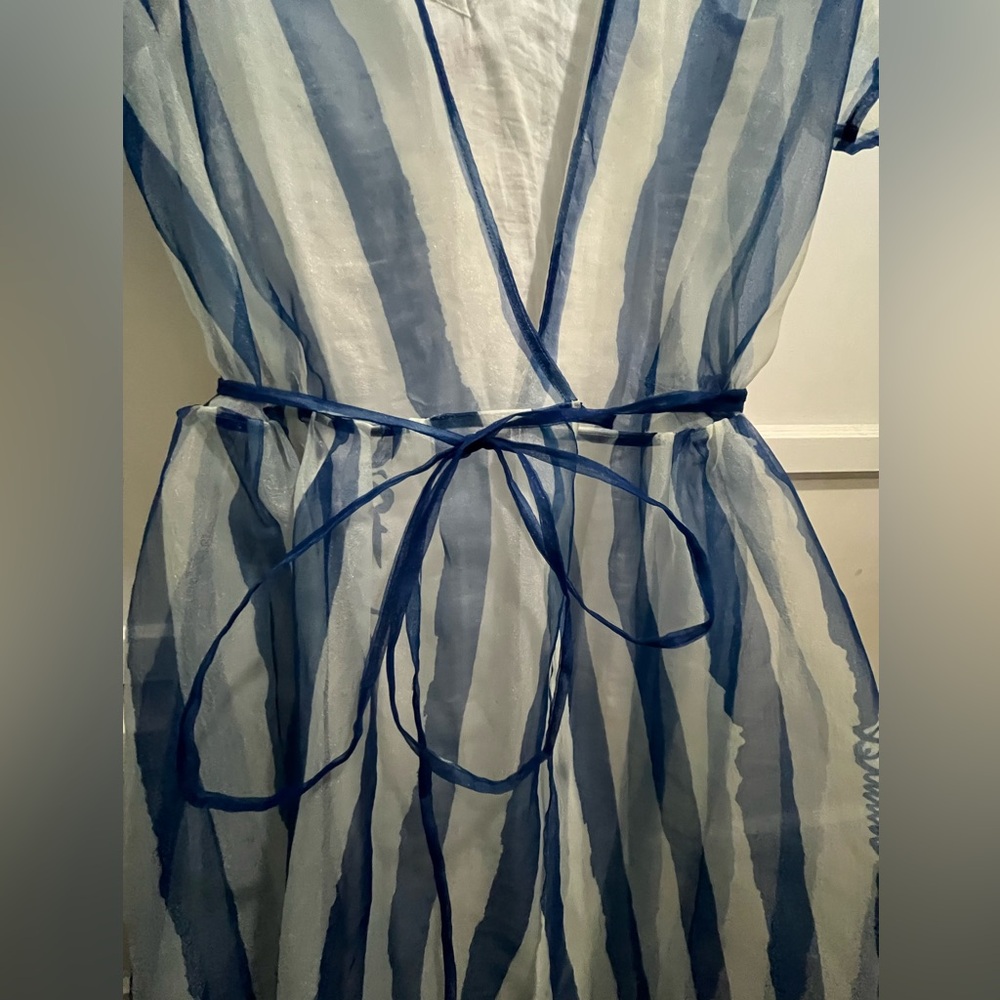 STAUD Blue and White Striped Sheer Midi Dress NWT - Picture 13 of 16
